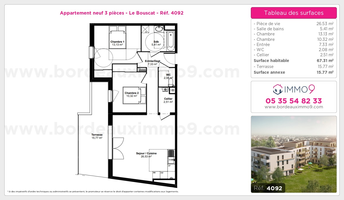 Plan et surfaces, Programme neuf Bouscat Référence n° 4092