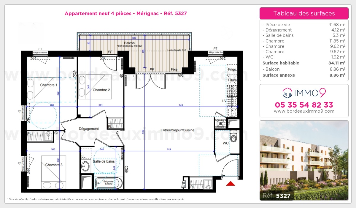 Plan et surfaces, Programme neuf Mérignac Référence n° 5327
