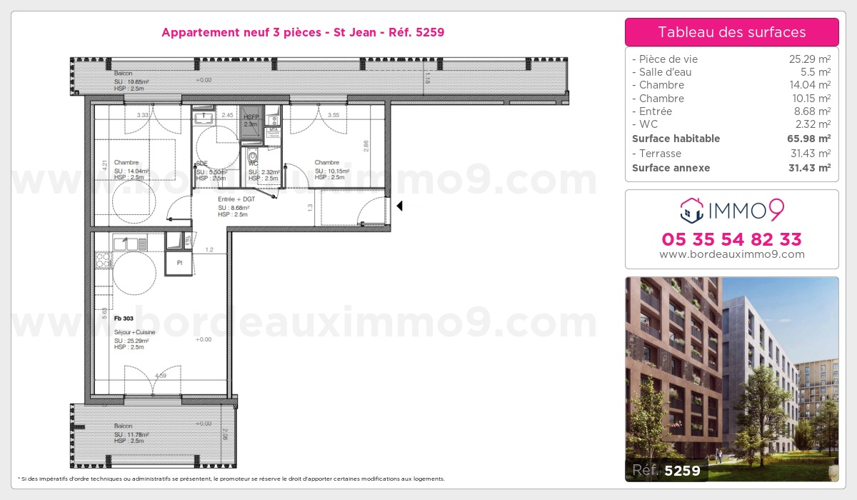 Plan et surfaces, Programme neuf Bordeaux : St Jean Référence n° 5259