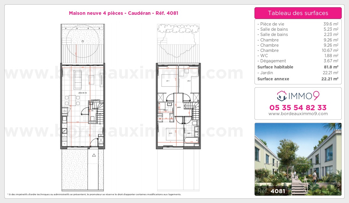 Plan et surfaces, Programme neuf Bordeaux : Caudéran Référence n° 4081