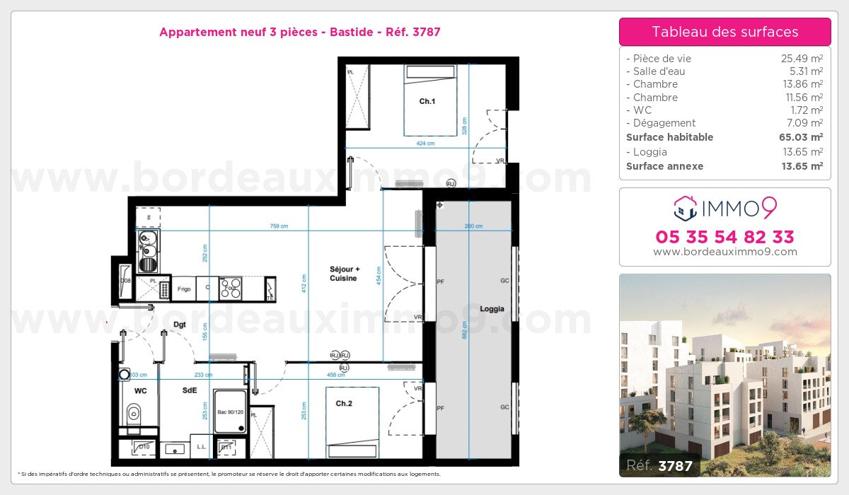 Plan et surfaces, Programme neuf Bordeaux : Bastide Référence n° 3787