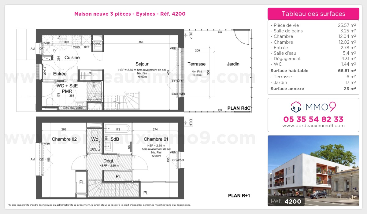 Plan et surfaces, Programme neuf Eysines Référence n° 4200