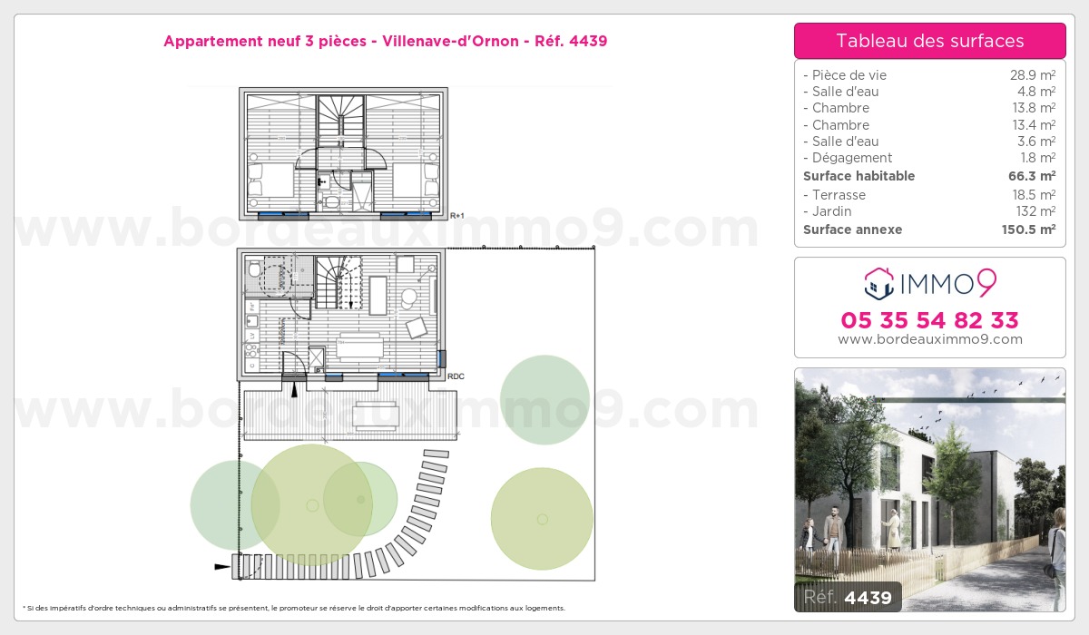 Plan et surfaces, Programme neuf Villenave-d'Ornon Référence n° 4439