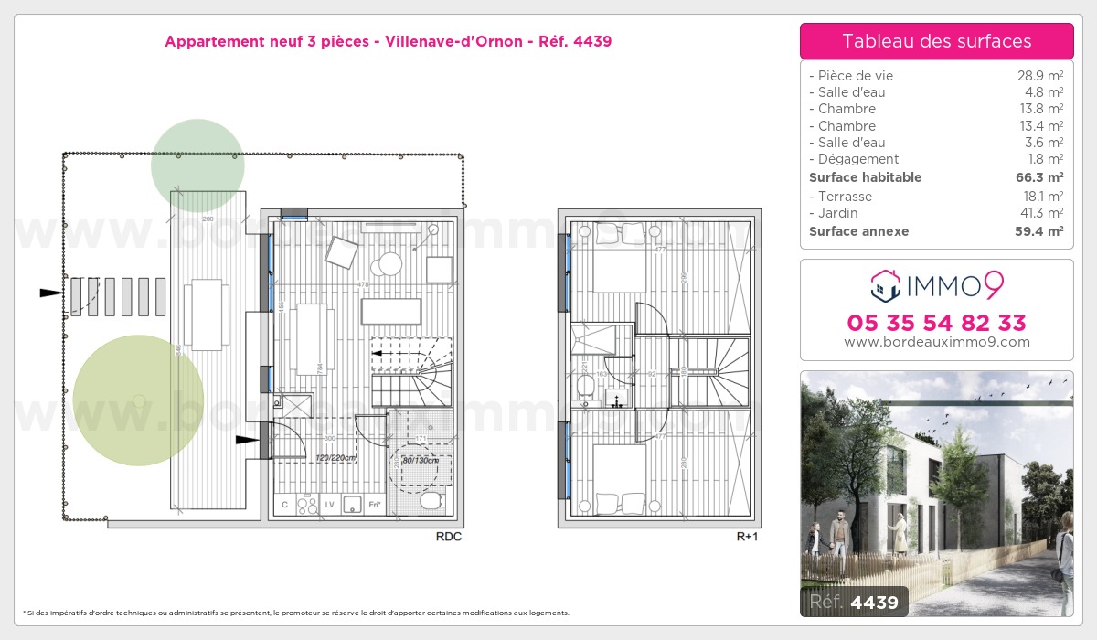 Plan et surfaces, Programme neuf Villenave-d'Ornon Référence n° 4439