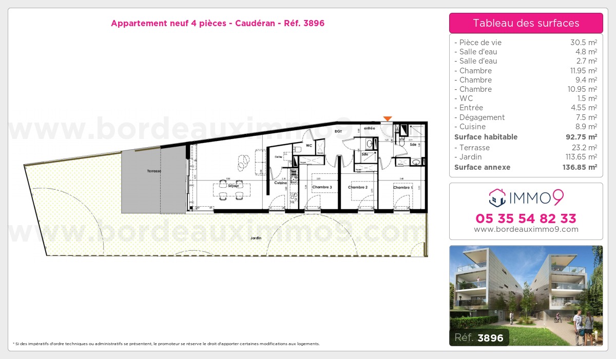 Plan et surfaces, Programme neuf Bordeaux : Caudéran Référence n° 3896