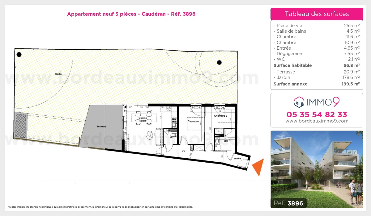 Plan et surfaces, Programme neuf Bordeaux : Caudéran Référence n° 3896