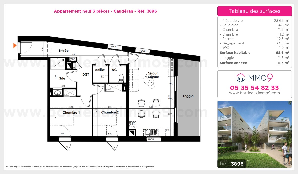 Plan et surfaces, Programme neuf Bordeaux : Caudéran Référence n° 3896