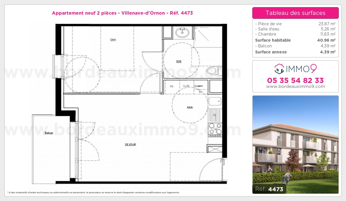 Plan et surfaces, Programme neuf Villenave-d'Ornon Référence n° 4473