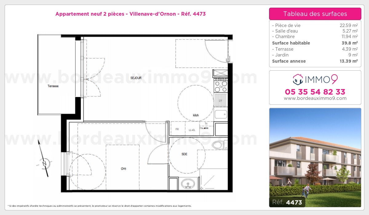 Plan et surfaces, Programme neuf Villenave-d'Ornon Référence n° 4473