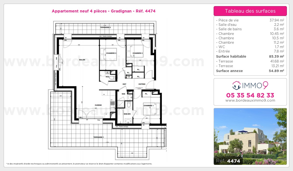 Plan et surfaces, Programme neuf Gradignan Référence n° 4474