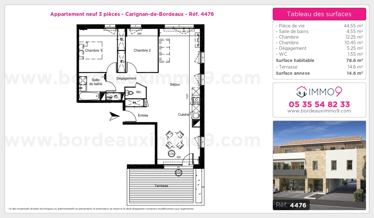 Plan et surfaces, Programme neuf Carignan-de-Bordeaux Référence n° 4476