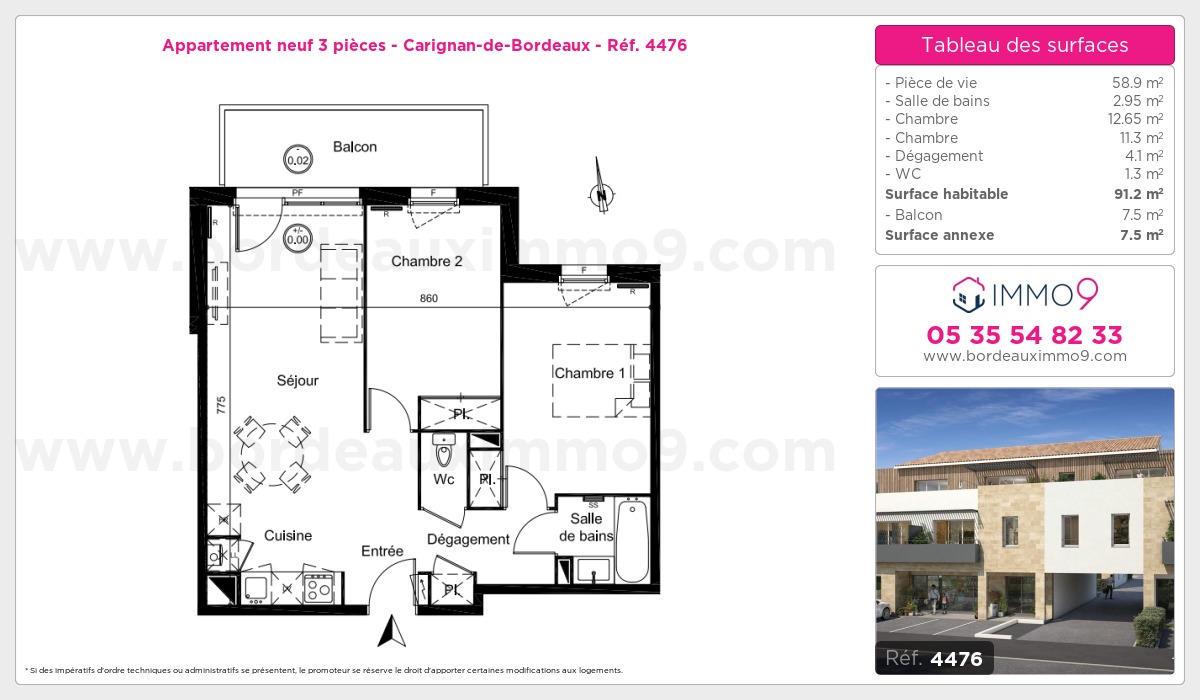 Plan et surfaces, Programme neuf Carignan-de-Bordeaux Référence n° 4476