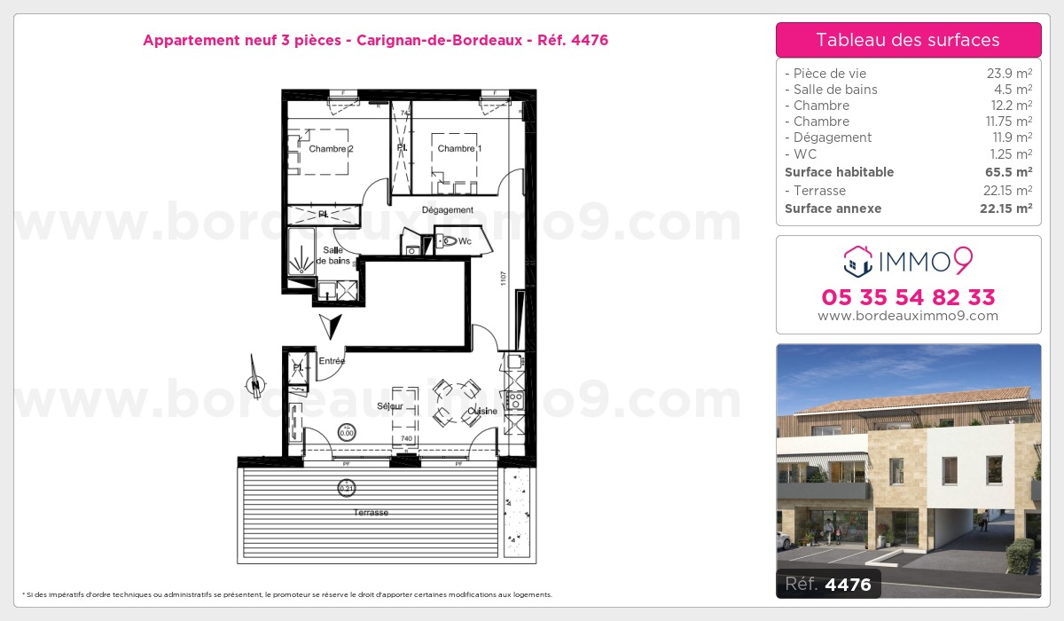 Plan et surfaces, Programme neuf Carignan-de-Bordeaux Référence n° 4476