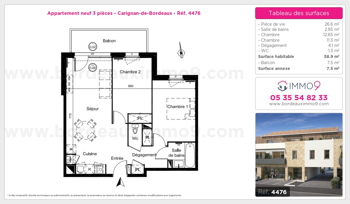 Plan et surfaces, Programme neuf Carignan-de-Bordeaux Référence n° 4476