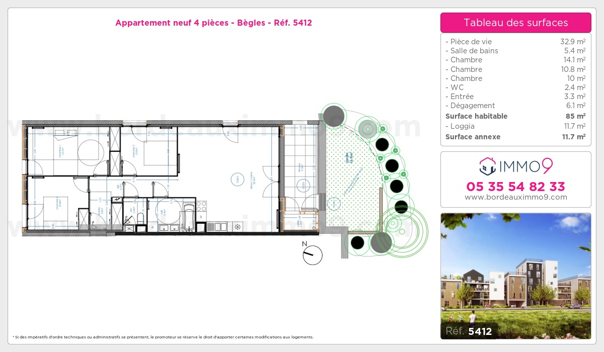 Plan et surfaces, Programme neuf Bègles Référence n° 5412