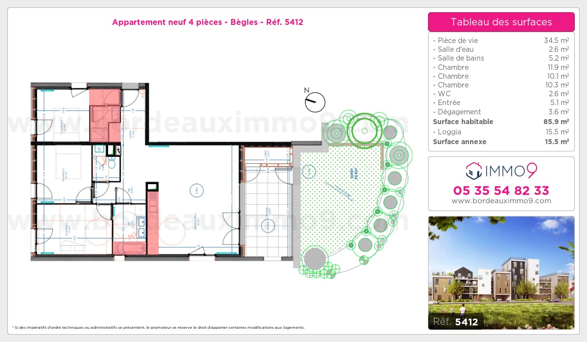 Plan et surfaces, Programme neuf Bègles Référence n° 5412
