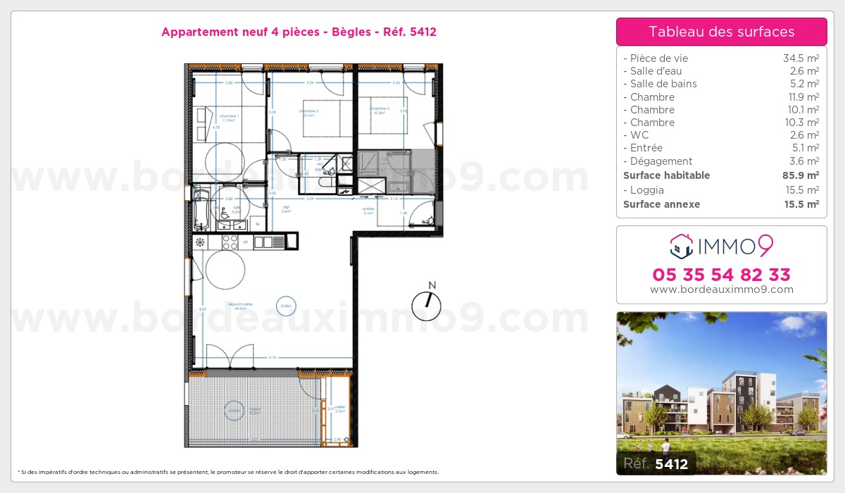 Plan et surfaces, Programme neuf Bègles Référence n° 5412