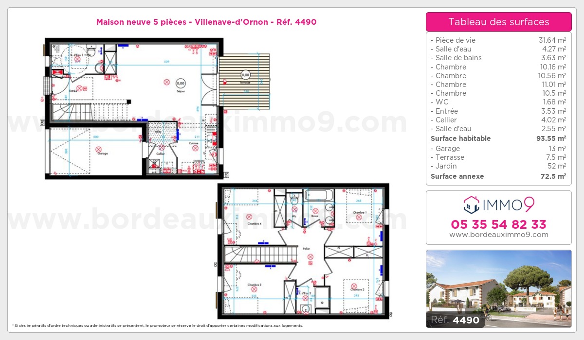 Plan et surfaces, Programme neuf Villenave-d'Ornon Référence n° 4490