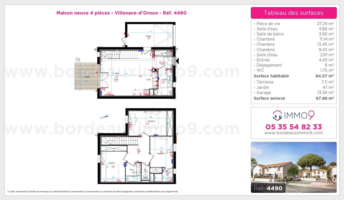 Plan et surfaces, Programme neuf Villenave-d'Ornon Référence n° 4490