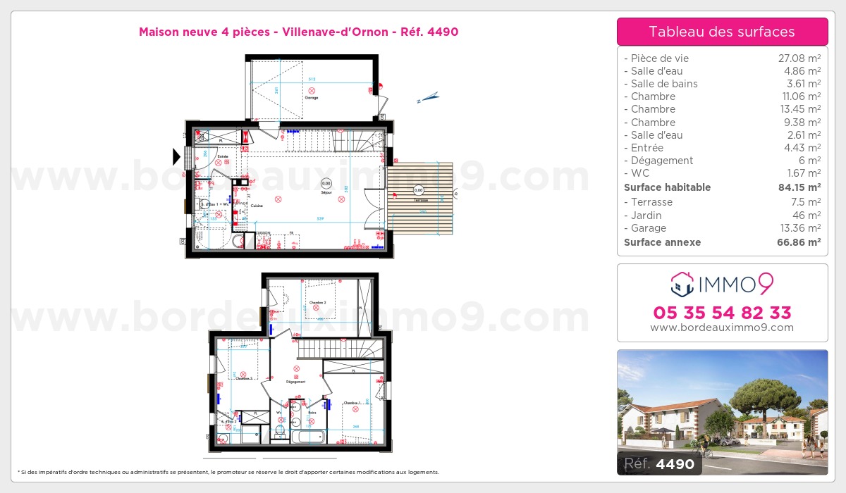 Plan et surfaces, Programme neuf Villenave-d'Ornon Référence n° 4490
