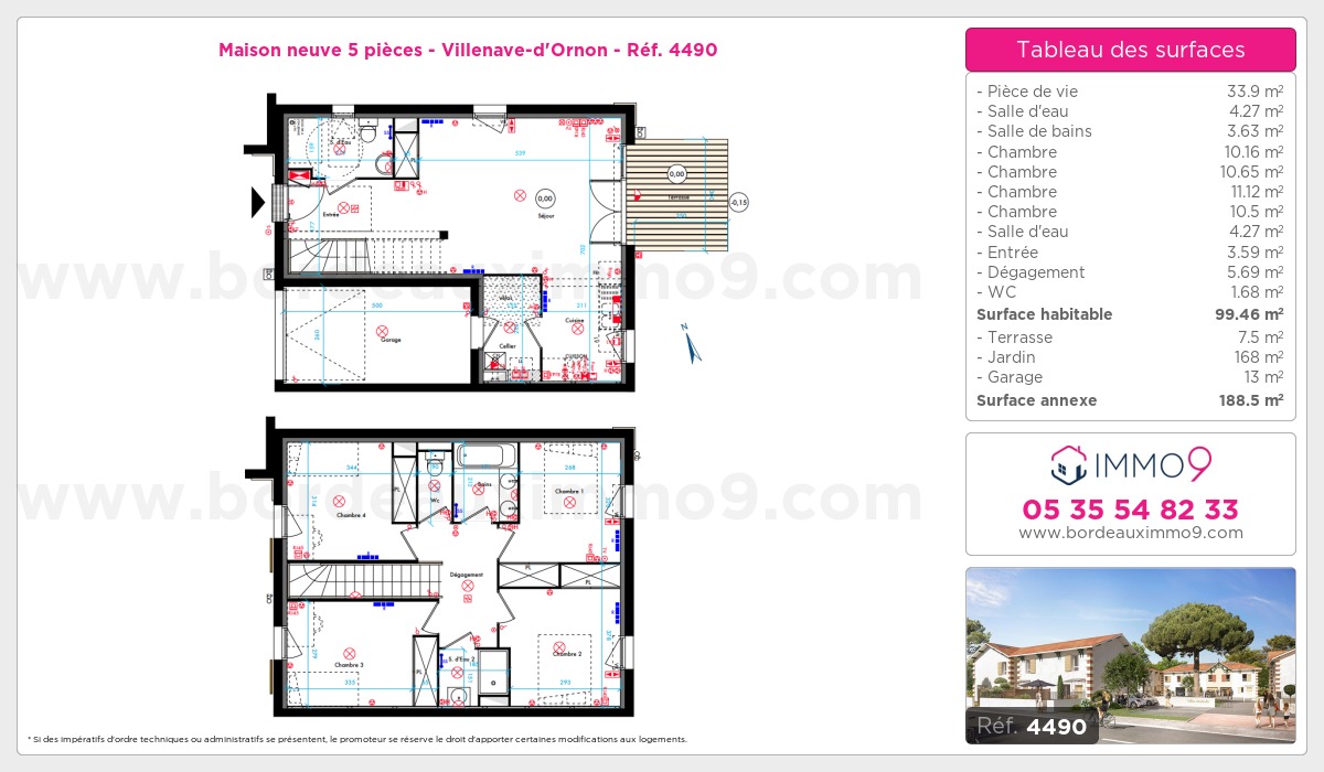 Plan et surfaces, Programme neuf Villenave-d'Ornon Référence n° 4490