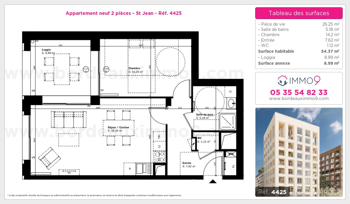 Plan et surfaces, Programme neuf Bordeaux : St Jean Référence n° 4425