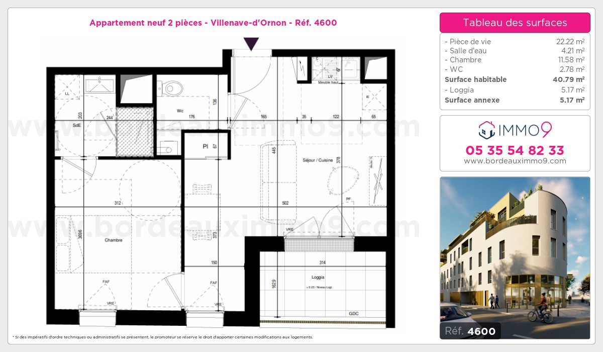 Plan et surfaces, Programme neuf Villenave-d'Ornon Référence n° 4600