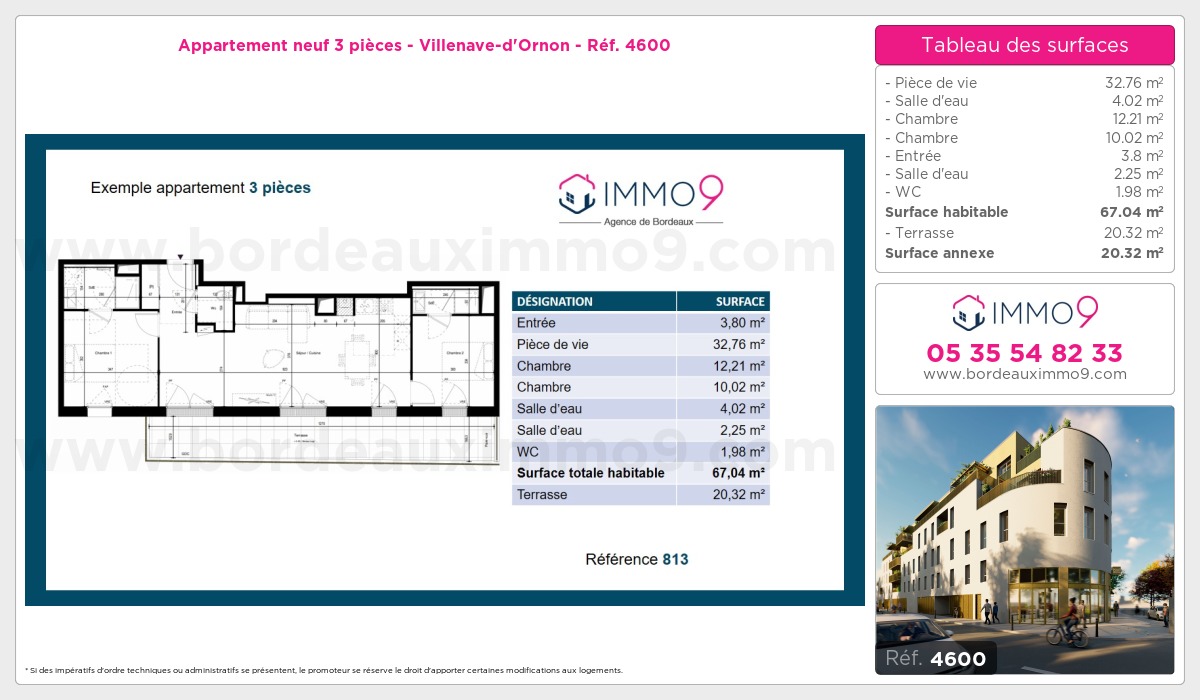 Plan et surfaces, Programme neuf Villenave-d'Ornon Référence n° 4600