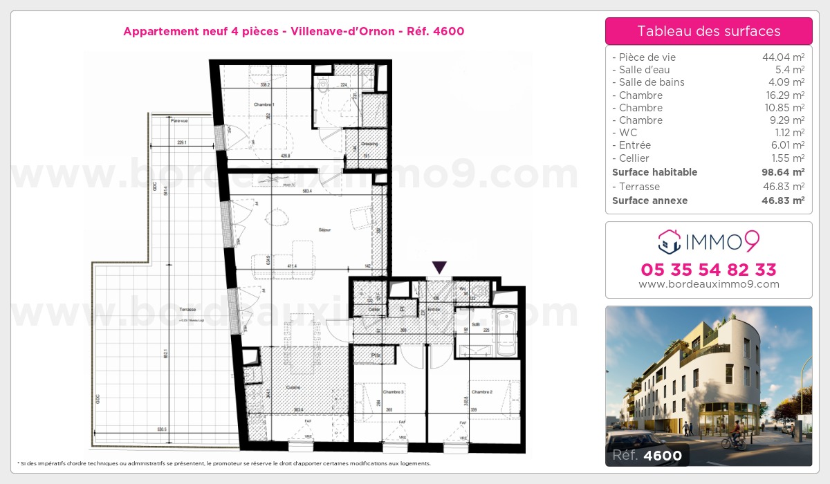 Plan et surfaces, Programme neuf Villenave-d'Ornon Référence n° 4600
