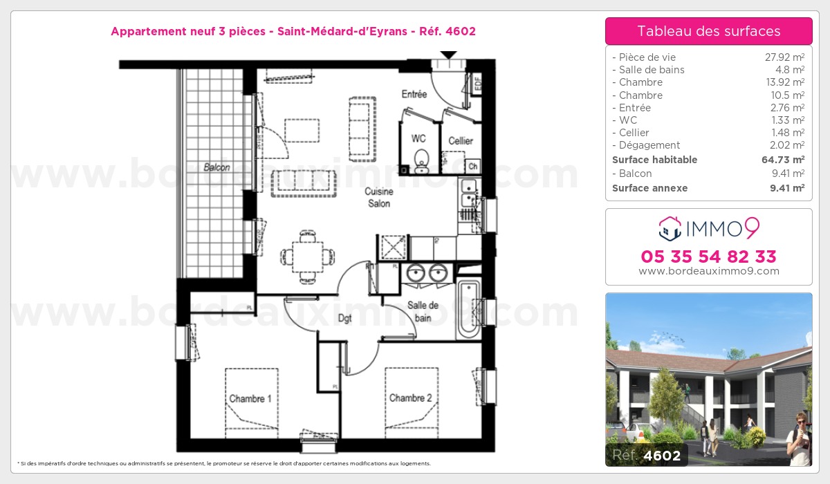 Plan et surfaces, Programme neuf Saint-Médard-d'Eyrans Référence n° 4602