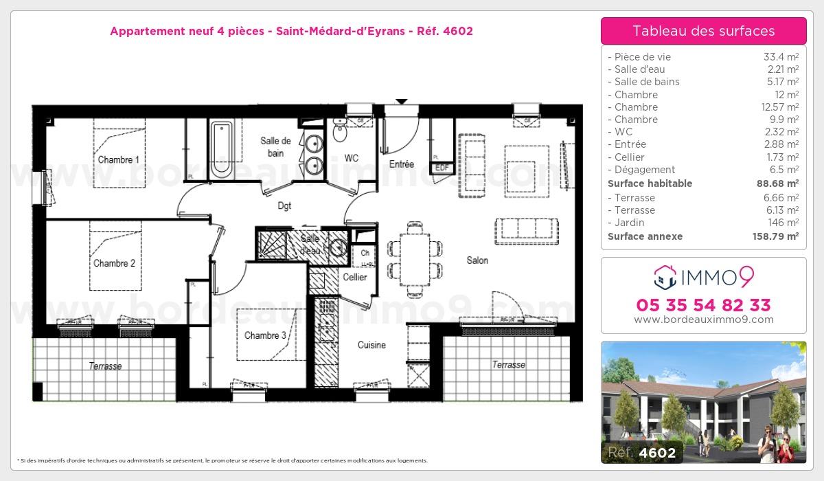 Plan et surfaces, Programme neuf Saint-Médard-d'Eyrans Référence n° 4602