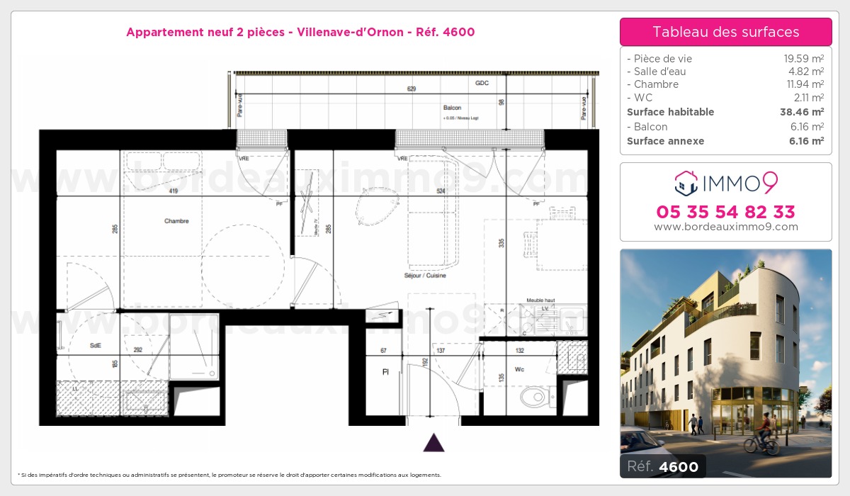 Plan et surfaces, Programme neuf Villenave-d'Ornon Référence n° 4600