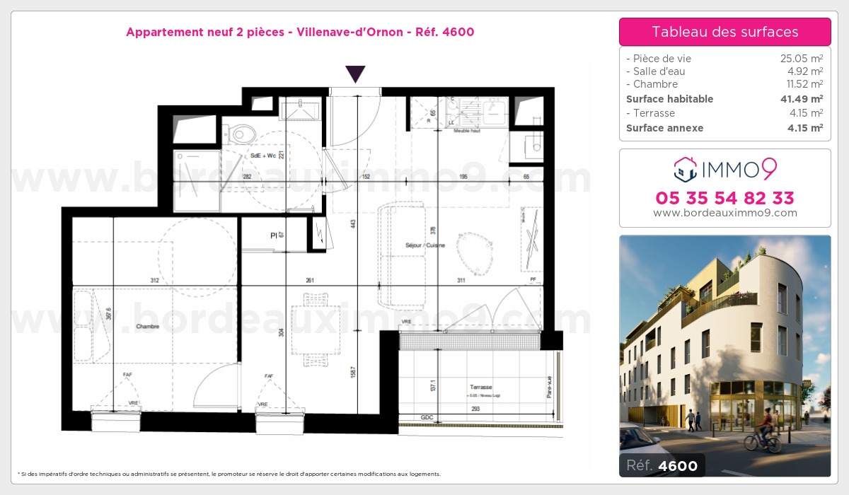 Plan et surfaces, Programme neuf Villenave-d'Ornon Référence n° 4600