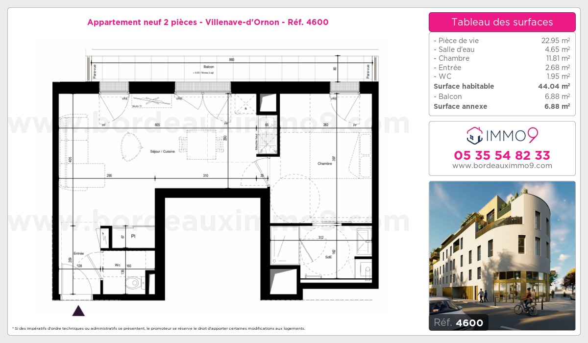 Plan et surfaces, Programme neuf Villenave-d'Ornon Référence n° 4600