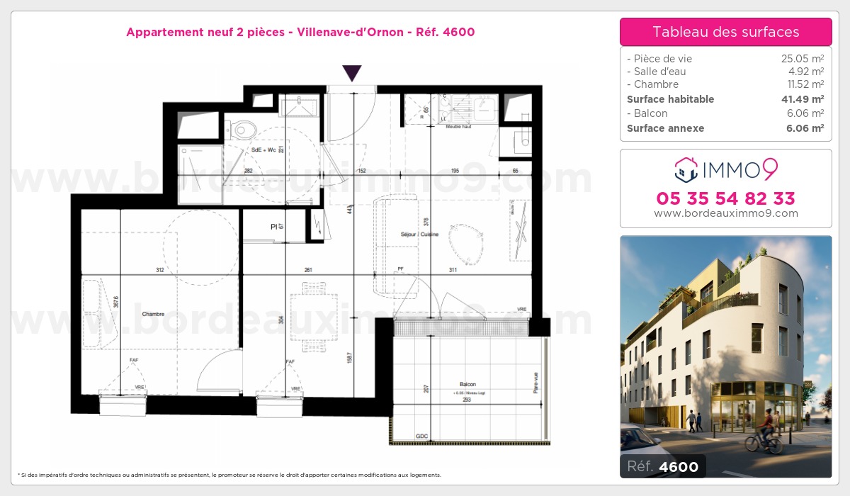 Plan et surfaces, Programme neuf Villenave-d'Ornon Référence n° 4600