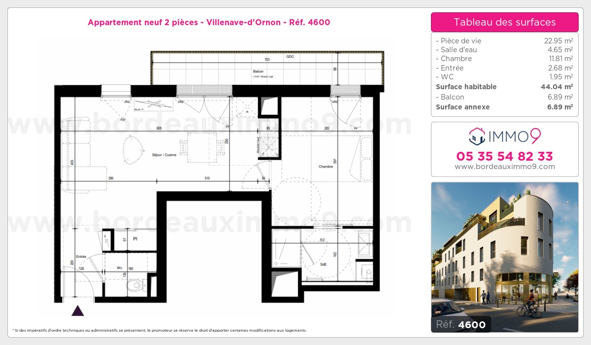 Plan et surfaces, Programme neuf Villenave-d'Ornon Référence n° 4600