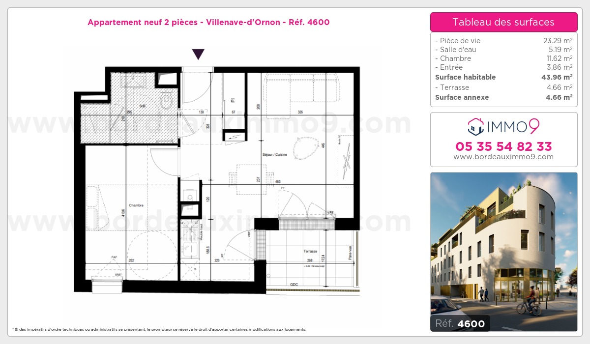 Plan et surfaces, Programme neuf Villenave-d'Ornon Référence n° 4600