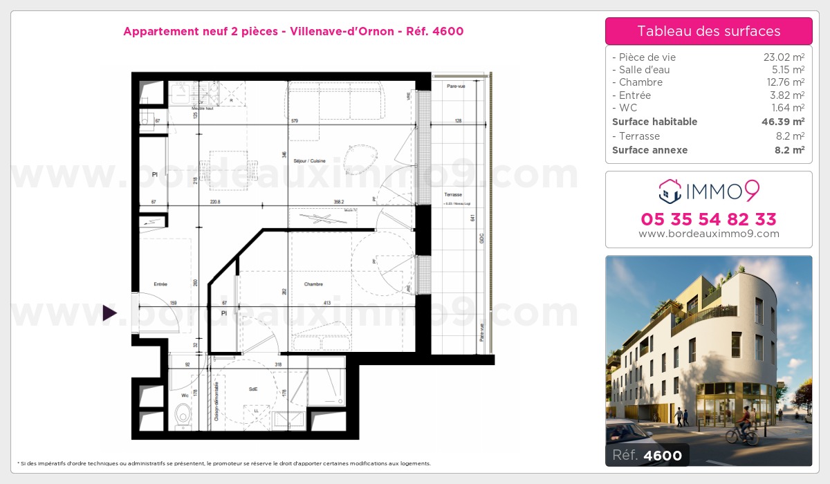 Plan et surfaces, Programme neuf Villenave-d'Ornon Référence n° 4600