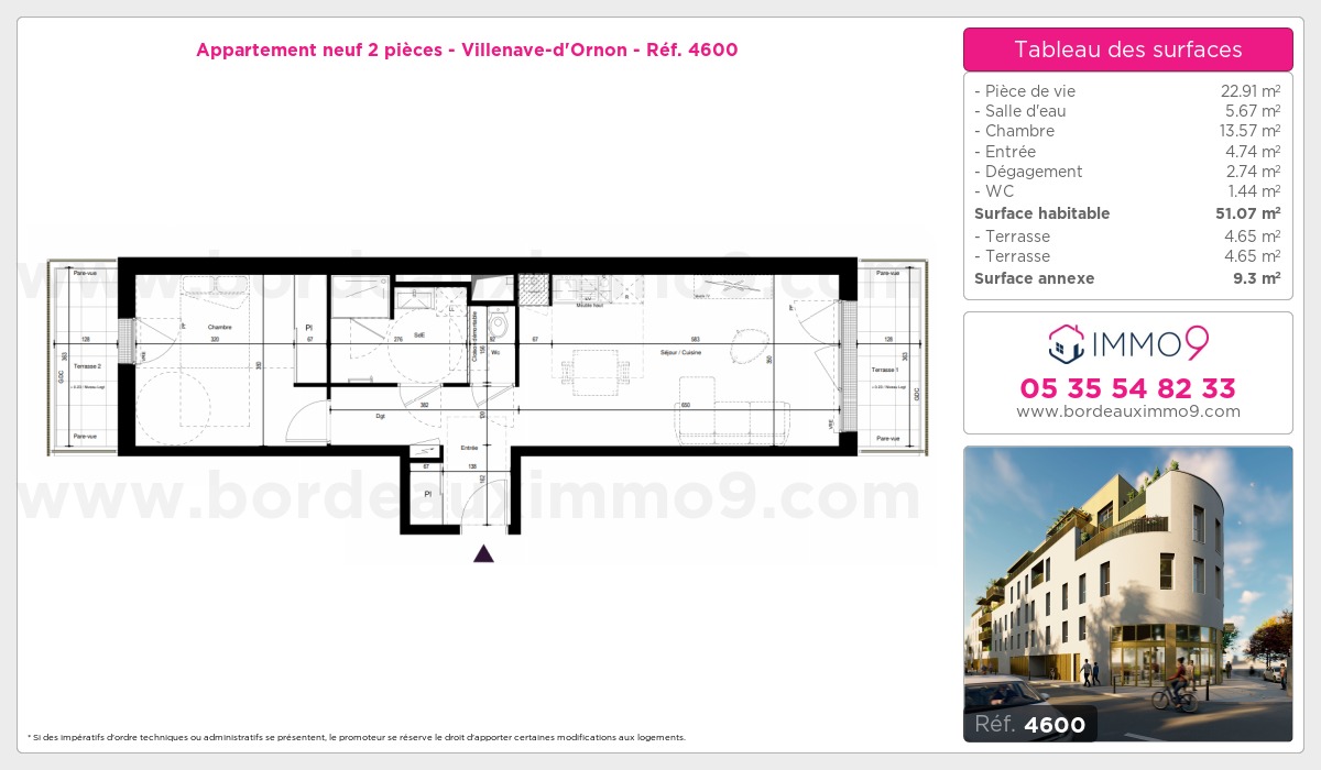 Plan et surfaces, Programme neuf Villenave-d'Ornon Référence n° 4600