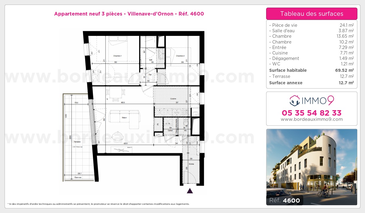 Plan et surfaces, Programme neuf Villenave-d'Ornon Référence n° 4600