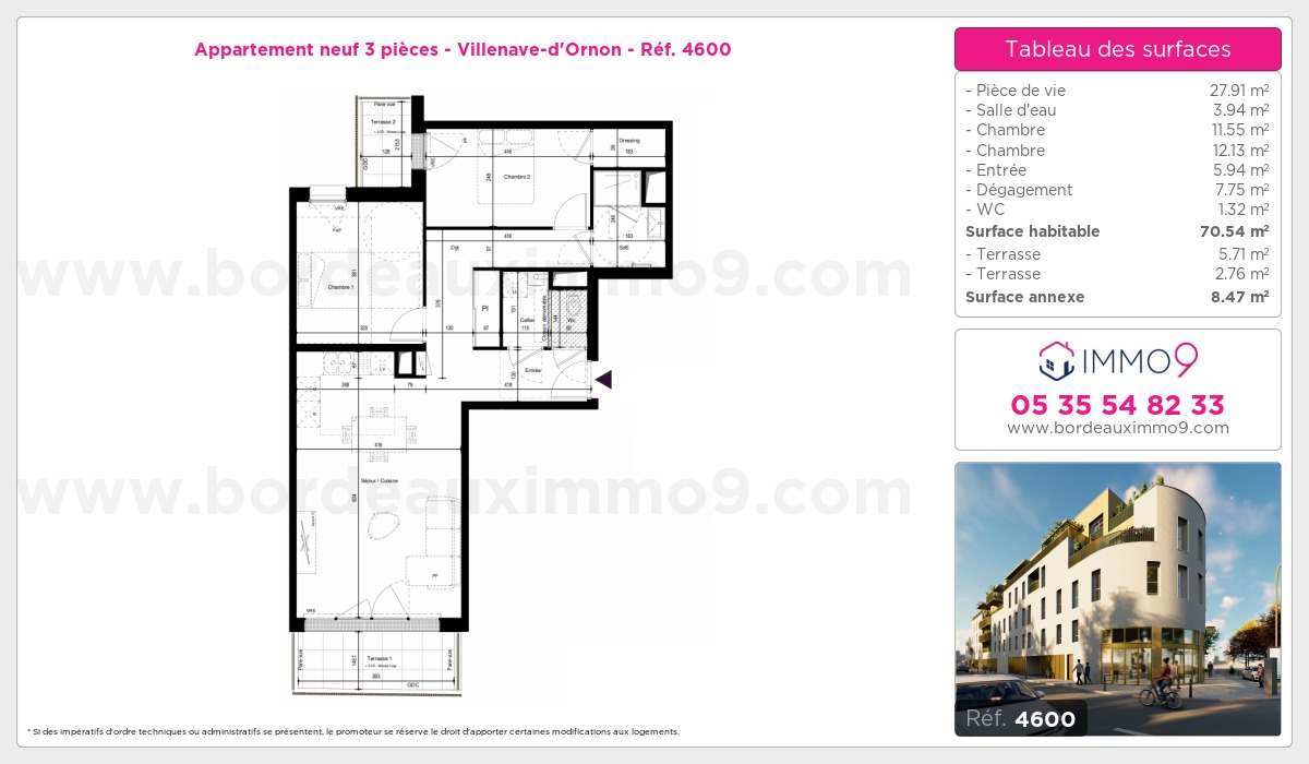 Plan et surfaces, Programme neuf Villenave-d'Ornon Référence n° 4600