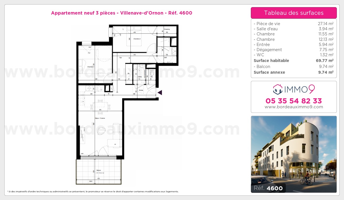 Plan et surfaces, Programme neuf Villenave-d'Ornon Référence n° 4600