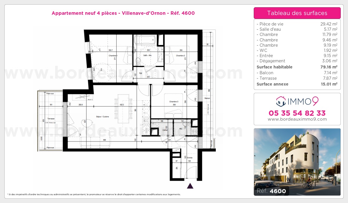 Plan et surfaces, Programme neuf Villenave-d'Ornon Référence n° 4600