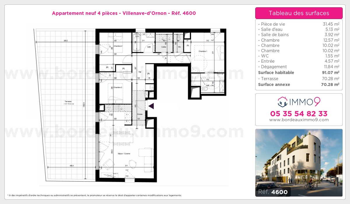 Plan et surfaces, Programme neuf Villenave-d'Ornon Référence n° 4600