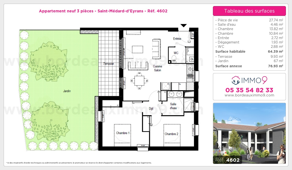 Plan et surfaces, Programme neuf Saint-Médard-d'Eyrans Référence n° 4602