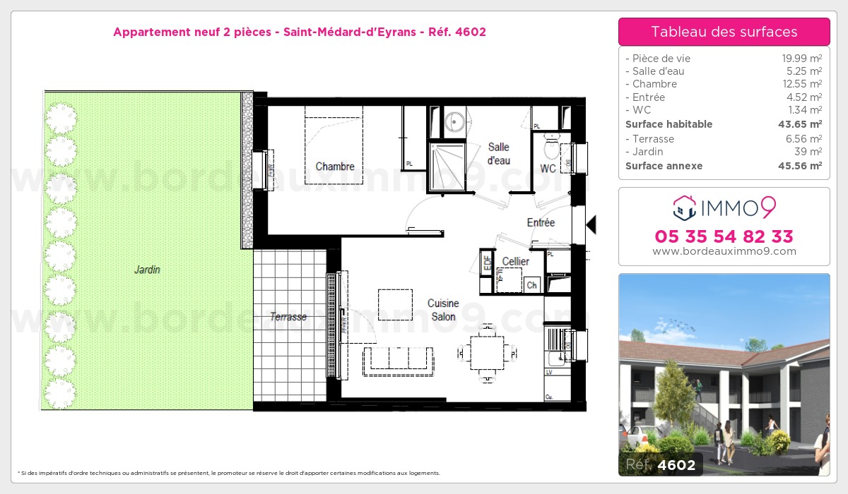 Plan et surfaces, Programme neuf Saint-Médard-d'Eyrans Référence n° 4602