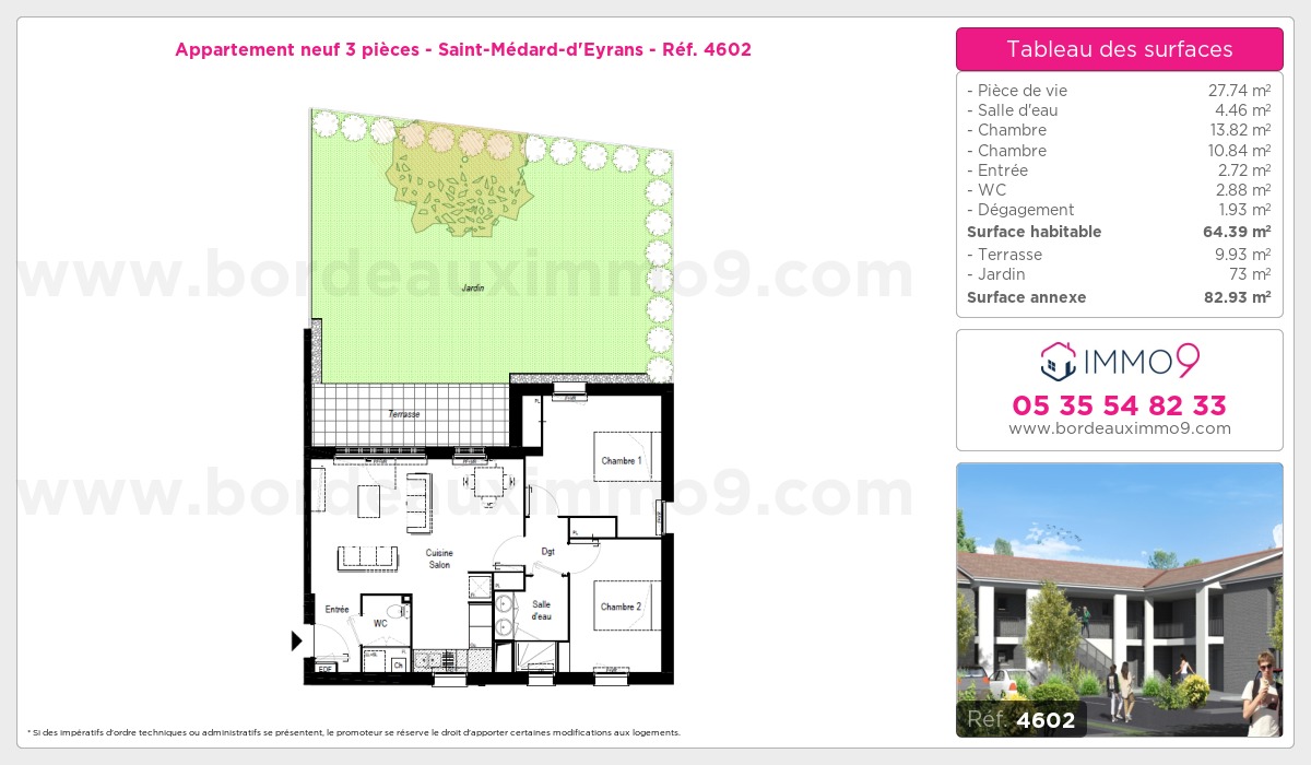 Plan et surfaces, Programme neuf Saint-Médard-d'Eyrans Référence n° 4602