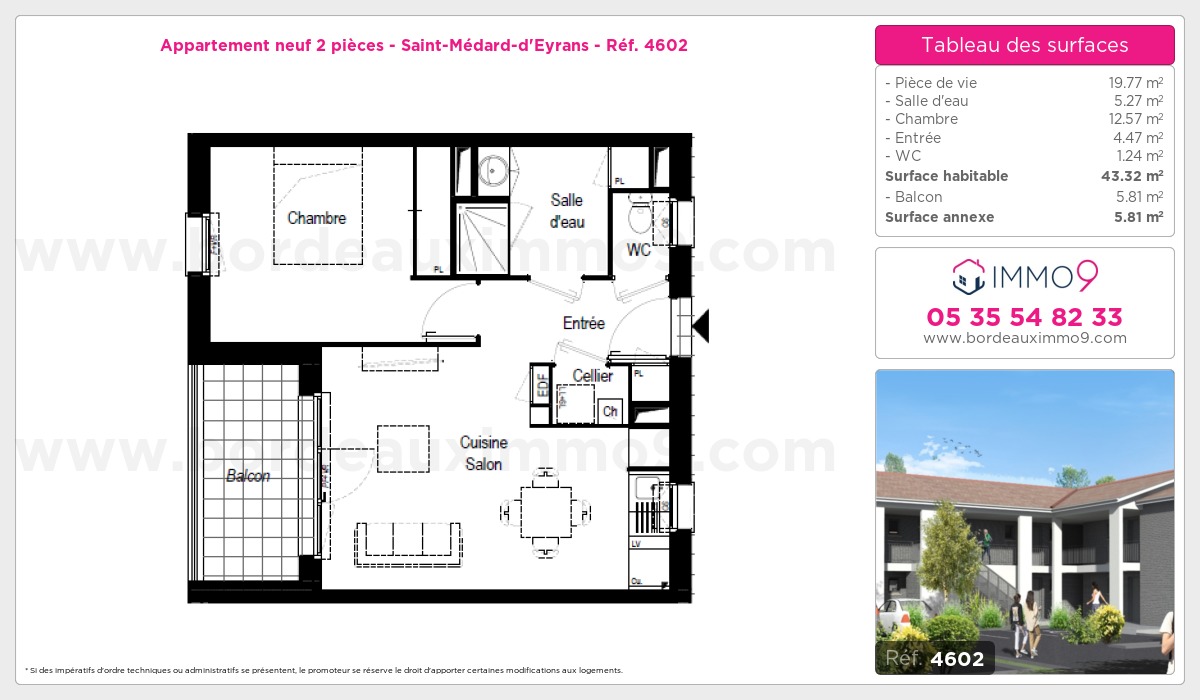 Plan et surfaces, Programme neuf Saint-Médard-d'Eyrans Référence n° 4602