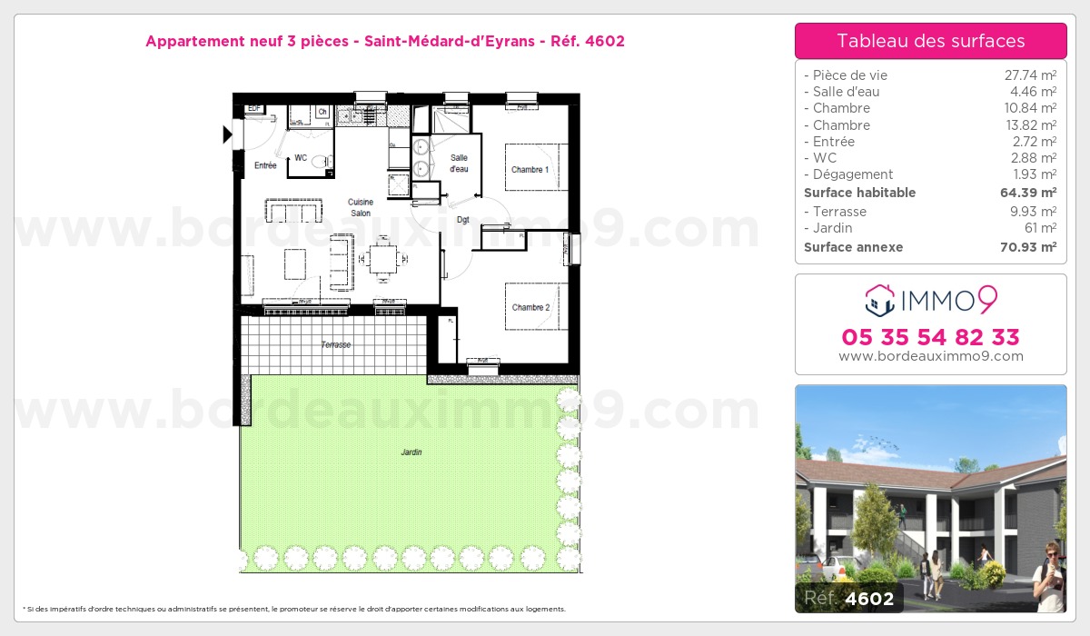 Plan et surfaces, Programme neuf Saint-Médard-d'Eyrans Référence n° 4602