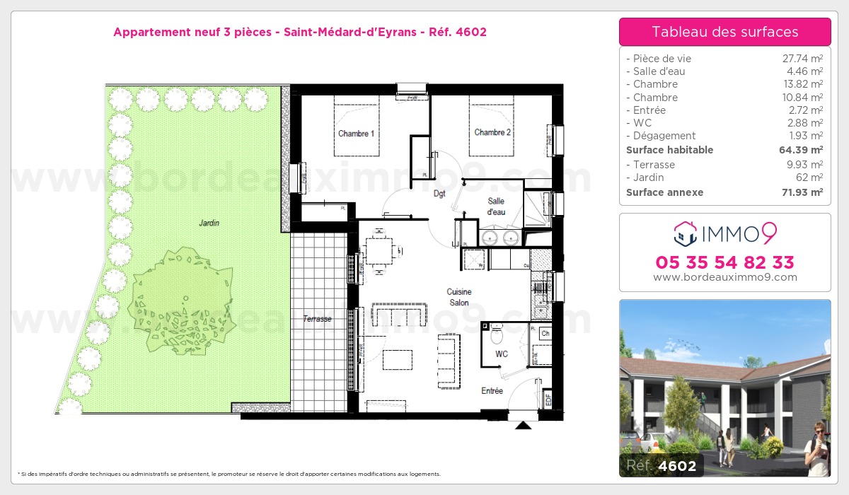 Plan et surfaces, Programme neuf Saint-Médard-d'Eyrans Référence n° 4602